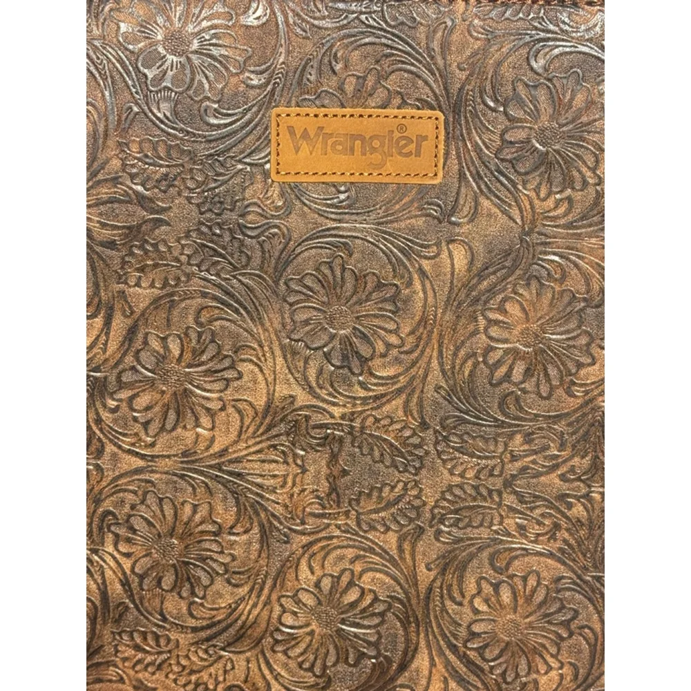 Wrangler Brown Floral Embossed Western Fringe Crossbody Shoulder Bag Cowgirl - Picture 3 of 11